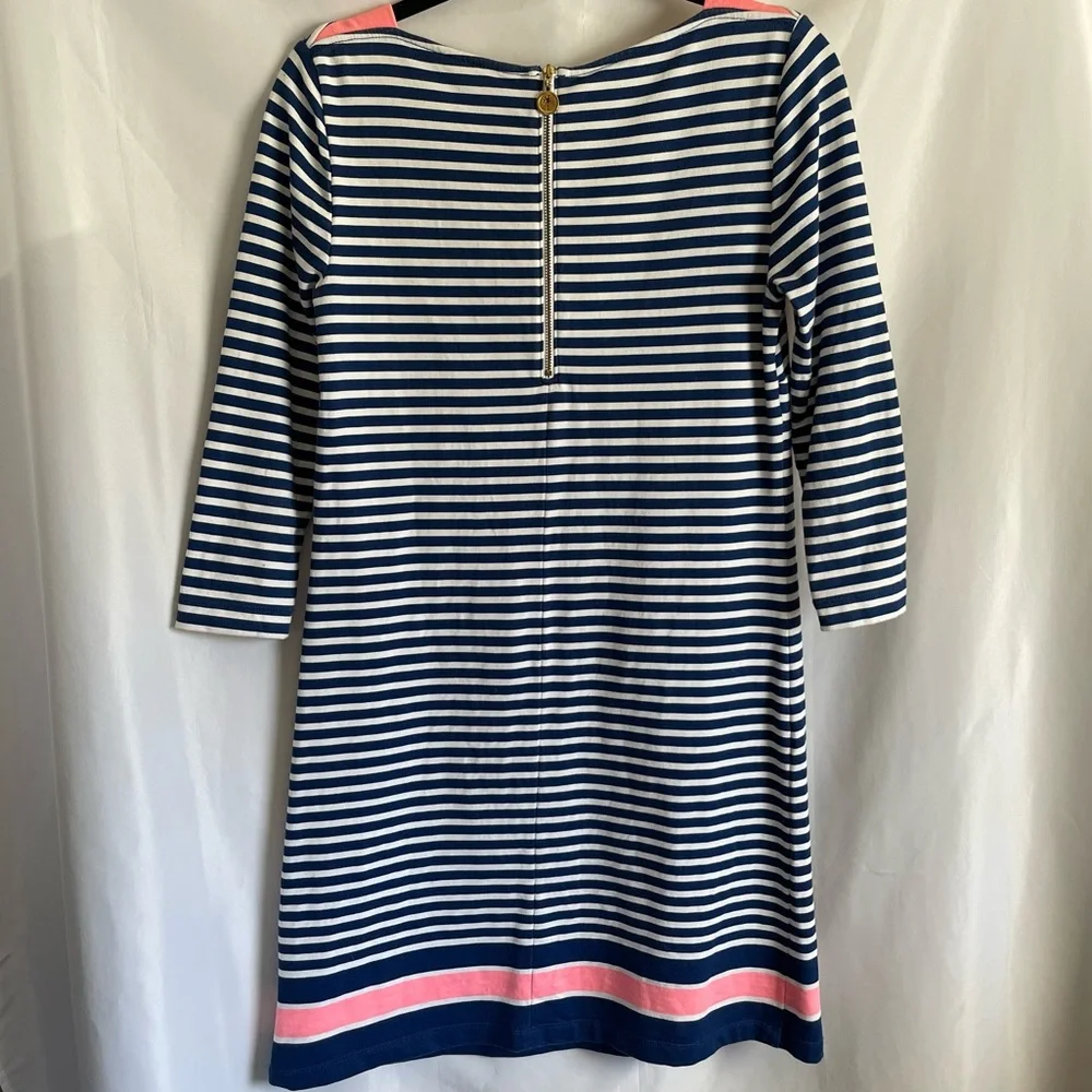 Lilly Pulitzer Irina Guava Melon Exotic Garden Stripe French Terry Shift Dress - Picture 5 of 8